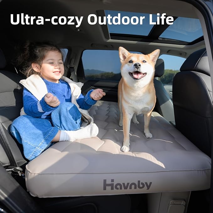 Inflatable Car Air Mattress for Back Seat Cozypad- Universal Fit SUV/Vehicle Bed Pad TPU Material with Rechargeable Built-in Pump Portable Camping &amp Travel Mattress