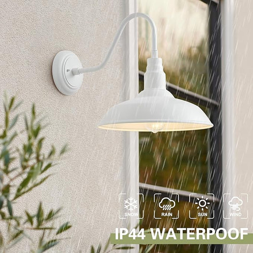 2 Pack 14in Barn Gooseneck Lights for House White Outdoor Farmhouse Wall Light Fixture for Porch Exterior Patio Wall Sconce for Front Door Garage
