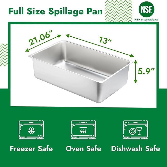 CURTA 6-Inch Deep Spillage Pan Full Size Heavy Duty 18-8 Stainless Steel NSF Listed 21 D x 13 W x 5.91 H 21 Gauge