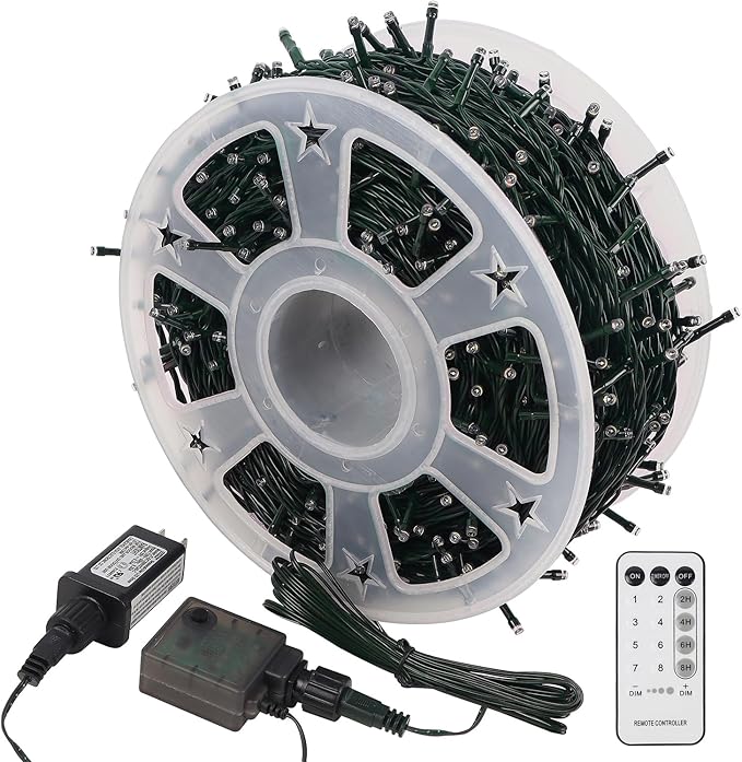 WATERGLIDE 1000 LED Christmas String Lights 328 FT Green Wire LED Decorative Fairy Lights with Remote &amp 8 Modes Waterproof for Outdoor Xmas Holiday Party Garden Wedding Home Decor Cool White