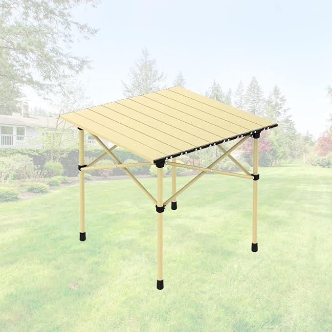 Portable Folding Camping Table Roll-Up Aluminum Table with Carry Bag Compact and Lightweight Design for Beach Travel and Outdoor Cooking Light Yellow 50×53×50cm/19.7×20.9×19.7in