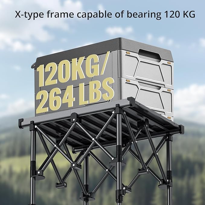 Anbte Folding Camping Table 2 Height Adjustable Small Camping Side Table Aluminum Roll Top with Carry Bag Stable X-Frame for Outdoor Cooking Tailgating Picnic BBQ RV Travel 20”x16” 264lbs Load