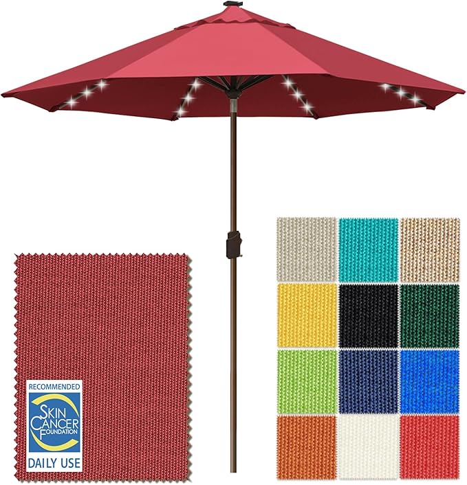 EliteShade USA 10-Year-Non-Fading 10Ft Market Umbrella with 80 LED Lights Patio Umbrella Outdoor Table Umbrella with Ventilation(Burgundy)