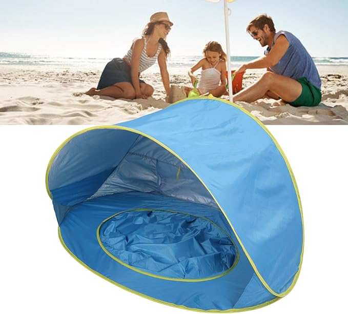 Pop Up Beach Tent Portable Sun Shelter with Protection and Built in Baby Pool for Infant Toddlers Outdoor Camping Beach Picnic Easy Set Up (Blue)