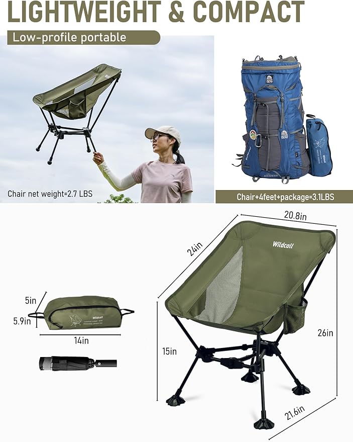 WildCall 1 Anti-Sink Feet Camping Chair and 1 Ultralight Camping Table Ultralight Compact for Adults Outdoor Camping Backpacking Hiking
