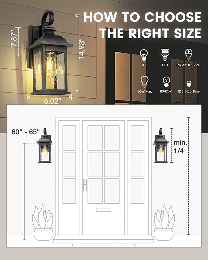 FEMILA Exterior Wall Sconce2 Packs Outdoor Waterproof Wall Lights FixtureE26 Socket Wall Lantern for PorchAnti-Rust Matte Black Finish with Seeded Glass Lampshade4FD54B-2PK BK