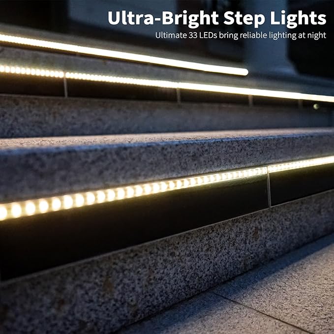 Solar Step Lights for Outside 33 Focused-Beam High-Brightness LEDs Waterproof Aluminum Outdoor Stair Light for Risers Curbsides Poolsides Planter Edges (Warm White 8Pack)