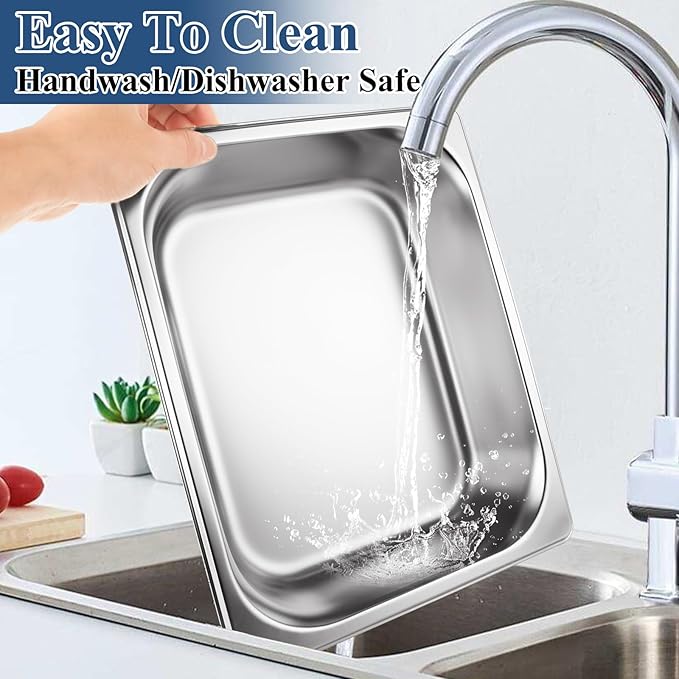 QTLCOHD 6 Pack Half Size Hotel Pans 1/2 Inch 2.5 Inch Deep Stainless Steel Steam Table Pan Commercial Food Pan for Chafing Dishes Breading Trays for Hotel Party Buffet Catering Supplies