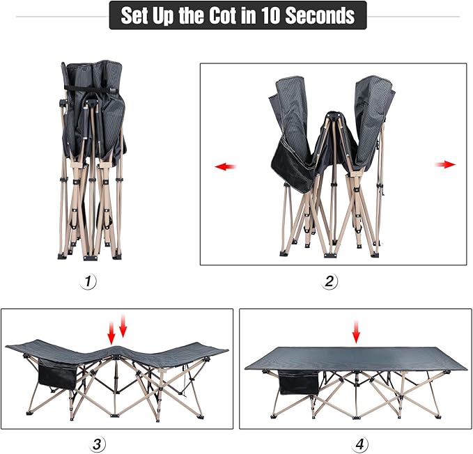 REDCAMP Oversized Camping Cots for Adults 500lbs 33.5'' Extra Wide Tall Sleeping Cots Heavy Duty XL Cots Portable for Outdoor Indoor Office Dark Grey