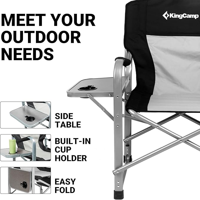 KingCamp XXL Oversized Directors Chair with Side Table Folding Camping Chairs Heavy Duty 600lbs with Cooler Bag Portable Camp Chair with Wide Seat for Hiking Fishing Lawn Outdoor and Sports