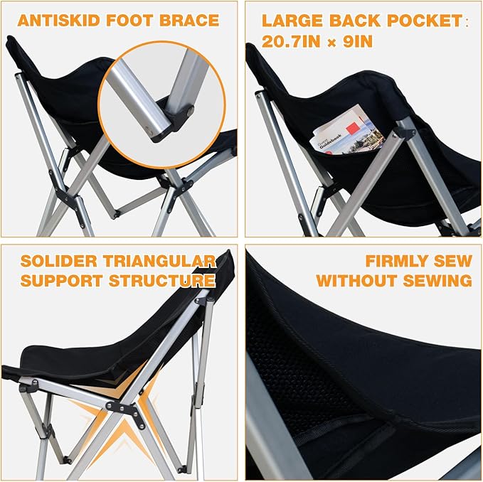 Lightweight Folding Camping Chair - Portable Outdoor Beach Chair 275lbs Capacity Extra Large Black