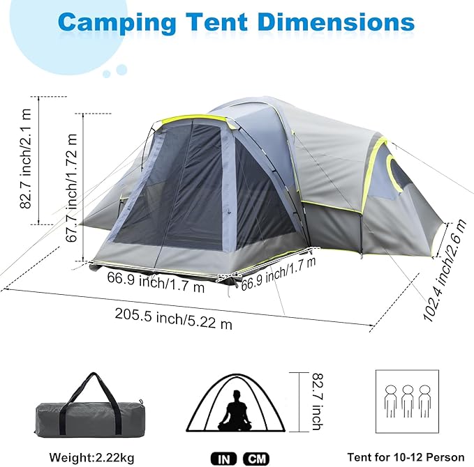 Outvita 8/10 Person Camping Tent Large 2 Room Family Tent with Weatherproof Instant Cabin Shelter with Rainfly &amp Carry Bag for Backpacking Hiking Car Traveling…