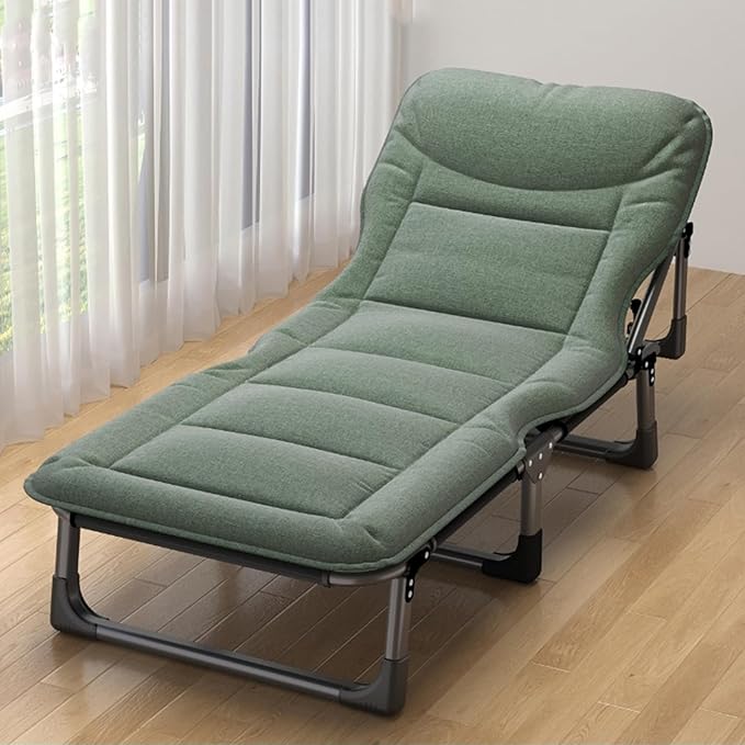 Folding Reclining Lounge Chair Office Rest Bed 4 Gears Adjustable Backrest Portable Camping Cot Sleeping Cots Bed for Outdoor Pool Beach Patio Travel Nap(L74.8 x W 27.5 x H 11.8 Green)