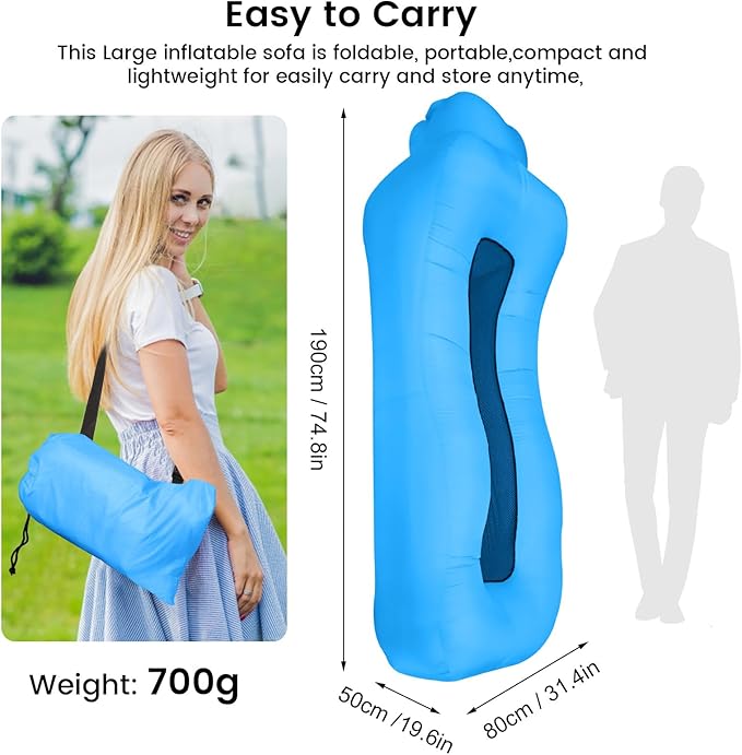 ele ELEOPTION Outdoor Inflatable Camping Couch Waterproof Portable Blow Up Air Sofa Chair Lounger for Backyard Beach Traveling Camping with Compression Sacks (Blue)