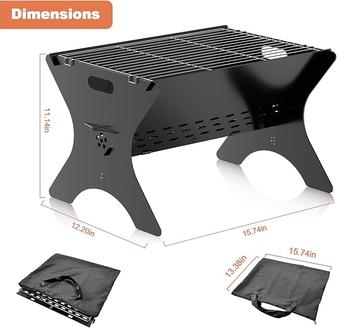 Camping Campfire Grill 16Lx12D Portable Folding Charcoal Grills Backpacking BBQ Grill with Carry Bag Outdoor Fire pit for Camping Picnic Bonfire Patio Backyard
