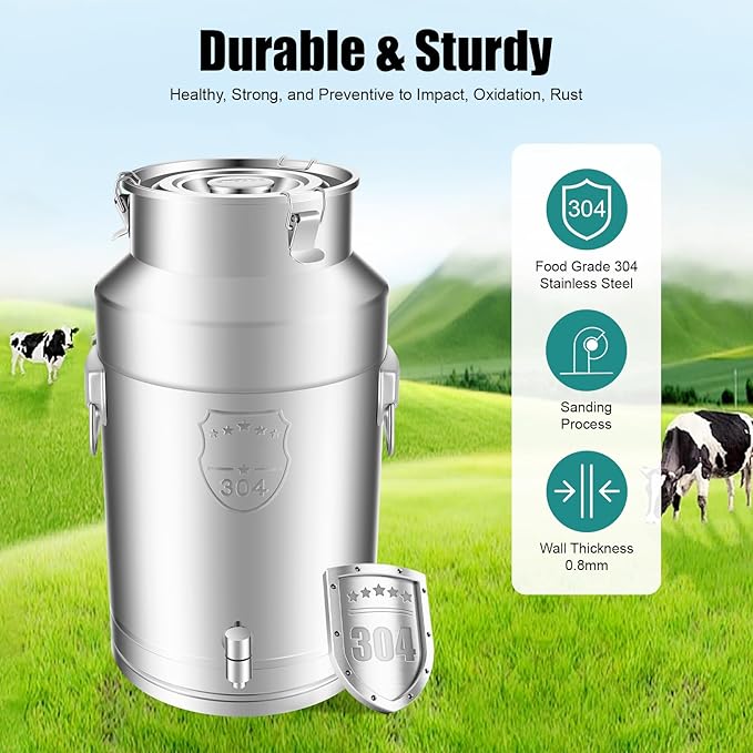 35L Stainless Steel Milk Can Heavy Duty Food Storage &amp Transport Container for Dairy Wine Grains Ideal for Home Farm &amp Commercial Use With a Faucet