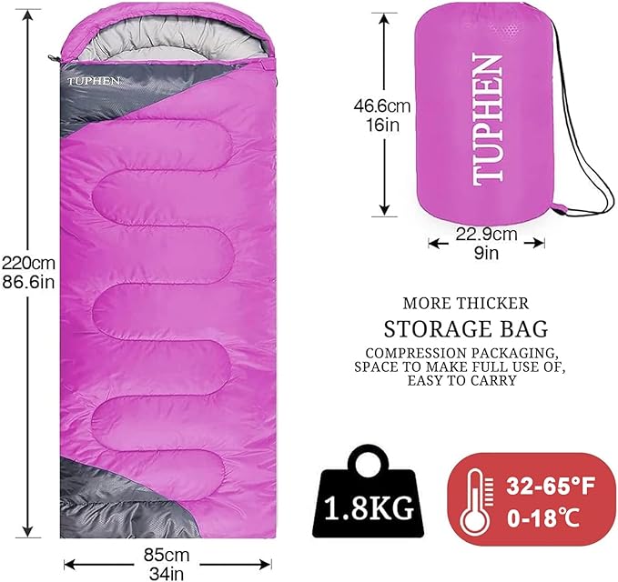 tuphen- Sleeping Bags for Adults Kids Boys Girls Backpacking Hiking Camping Microfiber Liner Cold Warm Weather 4 Seasons Indoor Outdoor Use Lightweight &amp Waterproof