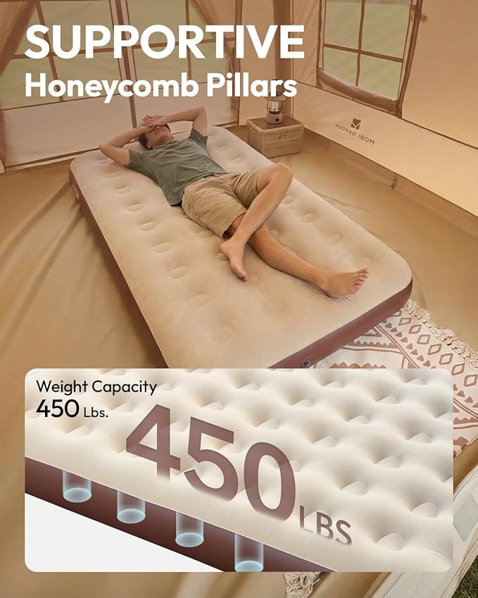 MOBI GARDEN Twin Air Mattress with Built-in Pump Quick Self-Inflating Inflatable Mattress for Home Camping Guests &amp Travel Puncture-Resistant &amp Portable Blow Up Camping Air Mattress