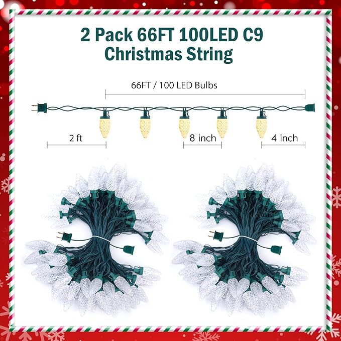 Brightown C9 LED Christmas String Lights 2 Pack Total 132ft 200LED