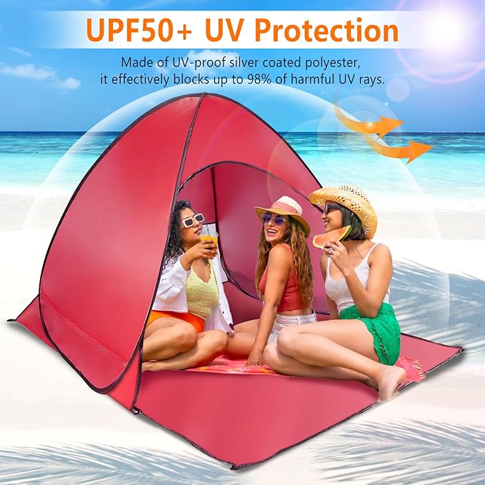 Pop Up Beach Tent Anti UV Automatic Sun Shelter Umbrella Portable Sun Shade Shelter for 2-3 People Outdoor Instant Pop Up Beach Shade Tent with Carrying Bag