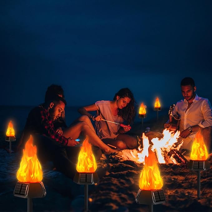 Toodour Solar Outdoor Torch Lights with Flickering Flame Solar Pathway Decorative Lights Waterproof LED Flame Torches for Outdoor Camping Garden Landscape Patio Path Yard Decorations - 8 Pack