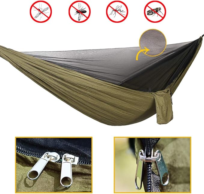 YCD Portable Camping Hammock SetSingle Double HammockInsect-Proof netRain Fly Tarphigh-Strength Parachute Cloth HammockBackpack Hiking Courtyard Outdoor Activities.