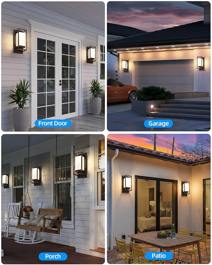 RAYVO Modern Outdoor Wall Light with Dusk to Dawn Sensor Waterproof Exterior Lighting Fixtures with E26 Base 3000K LED Bulb Included Outdoor Sconce Lights for Porch Garage Entryway Bronze 2 Pack