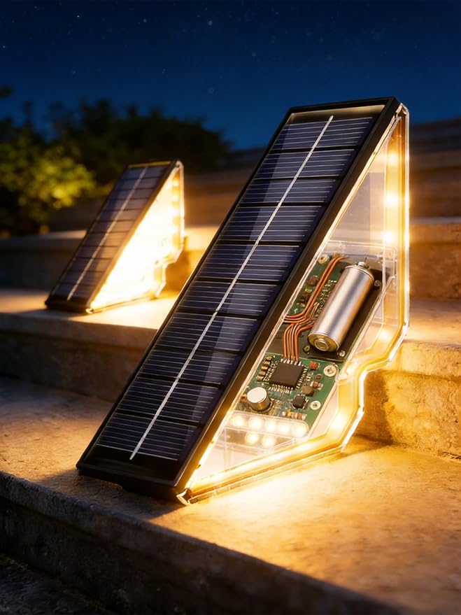 Solar Powered Step Lights for Outside Waterproof Led Deck Outdoor Decor Stair Stairwell Lighting for Front Door Patio Back Porch Ring Pathway (Warm White 4pcs)