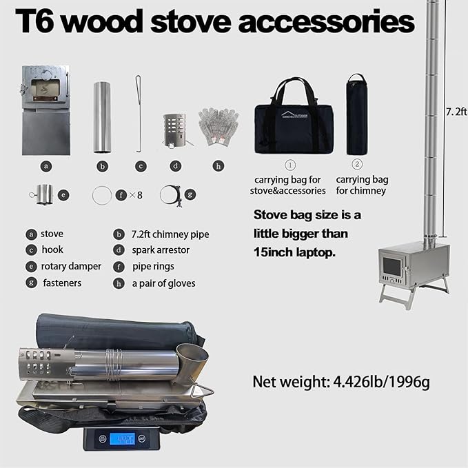 DANCHEL OUTDOOR Backpacking Hot Tent w/Stove Jack Portable Tipi Tent with T6 Titanium Folding Wood Stove for 1-4 Person Winter Camping Hunting3m/4m