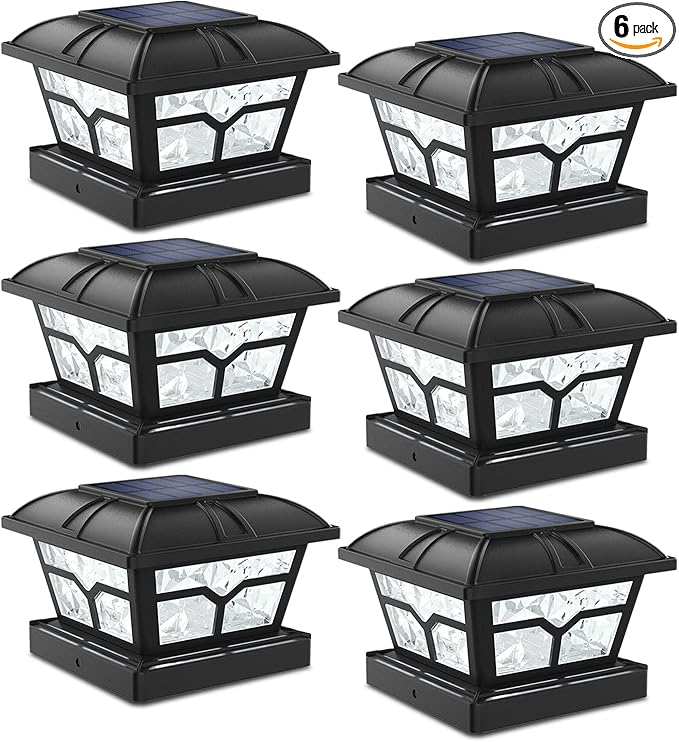SIEDiNLAR Solar Post Cap Lights Outdoor 2 Color Modes 8 LEDs for 4x4 5x5 6x6 Posts Fence Patio Deck Decoration Warm White &amp Cool White Lighting Black (6 Pack)