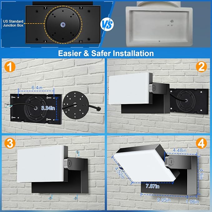 ledmo LED Flood Lights Outdoor - 360 Adjustable Head 60W Wall Pack Switch Control Modern Exterior Lighting Fixtures Commercial Security 5000K Wall Mount for ShopBarnGarage Yard 4 PackBlack