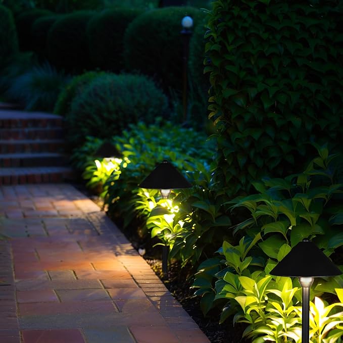 Lumina Lighting® Low Voltage Landscape Lighting Cast-Aluminum Path and Area Light Warm White 3W G4 LED Bulb and ABS Ground Stake Included for Yard Walkway Lawn PAL0105-BkLED6 (Black6-Pack)