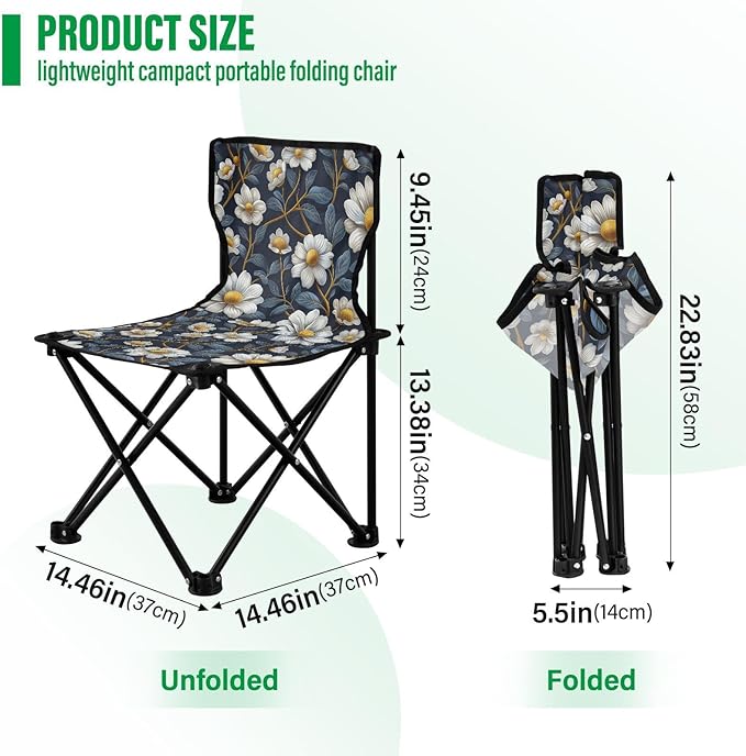 Chamomile Flower White Blue Portable Camp Chairs for Adults Heavy Duty Ultra-Lightweight Portable Chairs for Adults with Carrying Bag