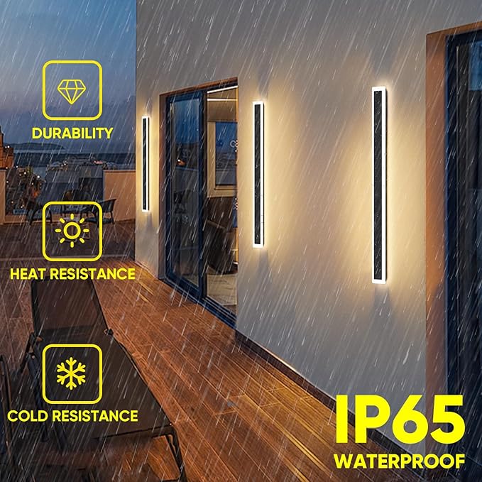 2-Pack 31.5inch Modern Outdoor Wall Lights LED Wall Light Outdoor Lights Fixture for Patio Wall Mount IP65 Waterproof Black Outside Lights for House Garage Porch (3000k)