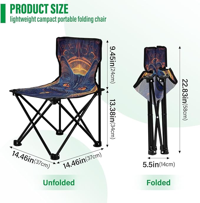 Cat with Yellow Eyes Boho Style Collapsible Foldable Chair Ultralight Portable Chairs for Adults Includes Carry Bag Hiking Chair for Fishing Fishing
