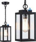 11'' Dusk to Dawn Outdoor Pendant Light Modern Outside Chandelier Outdoor Hanging Lantern Light Matte Black with Clear Glass Exterior Pendant Lighting Fixture for Porch Yard Gazebo 1Pack (Small)