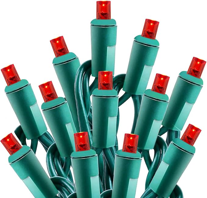 50ft 100 Counts Red LED Christmas Lights Outdoor- Commercial Grade Outdoor Waterproof Red Halloween Lights 5mm Wide Angle Green Wire Xmas Lights IP:65 UL