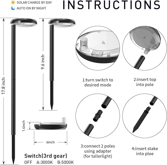 Solar Pathway Lights - Super Bright 300 Lumens with 2-in-1 Warm White &amp Daylight Color Solar Path Lights for Pathway Sidewalk Driveway GardenParterre etcLandscape Lighting (2-Pack)