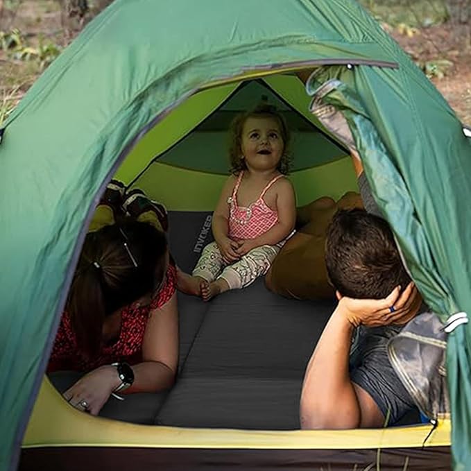 INVOKER Camping Sleeping Pad 3.15” Memory Foam Fast Self Inflating Insulated Durable Camping Mat Air Mattress with Pillowfor Tent Traveling Car Camping Grey