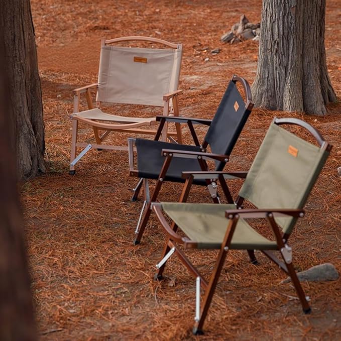 UNISTRENGH Wooden Folding Camping Chair Portable Beech Wood Outdoor Backrest Chair for Road Trip Fishing Beach Patio and Backyard (Khaki_2)