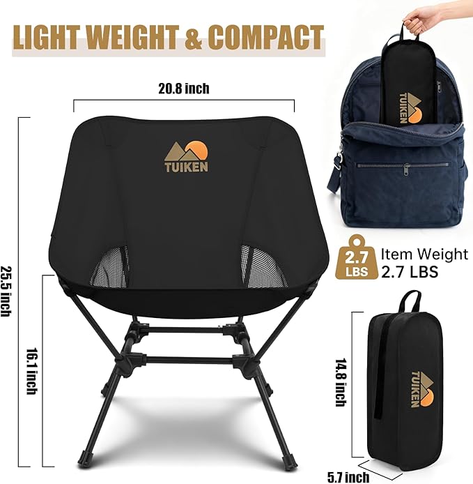 Ultralight Camping Chair Backpacking Chair Portable Camp Chair with Cup Holder &amp Storage Bag Lightweight Compact Folding Chair for Hiking Travel Picnic Mountaineering