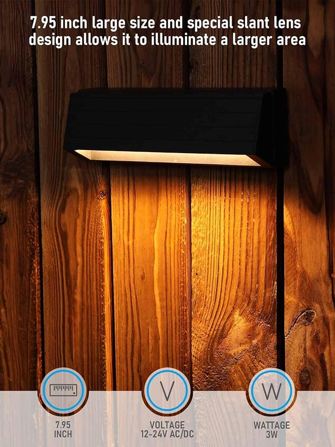 LEONLITE 5CCT Low Voltage Fence Lights 8inch 5W LED Deck Lights 12-24V AC/DC Landscape Step Railing Light CRI90 1800K/2700K/3000K/4000K/5000K IP65 UL Listed Cord Black Aluminum Pack of 4