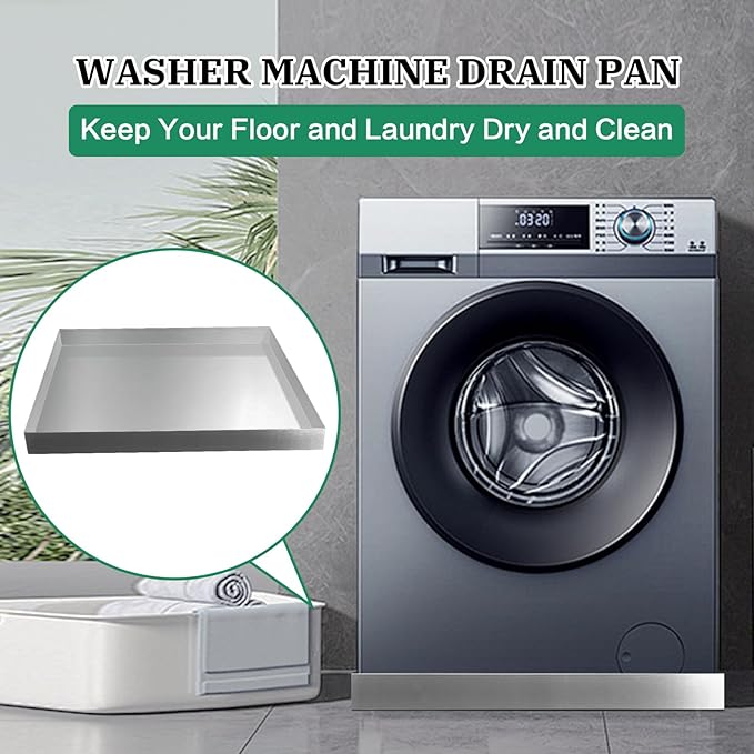 Washing Machine Pan Heavy Duty 27x25 Inch Washer Drain Pan 304 Stainless Steel Washing Machine Tray for Floor Protection Leak Proof Washer Pan Tray (27X25X2.5)