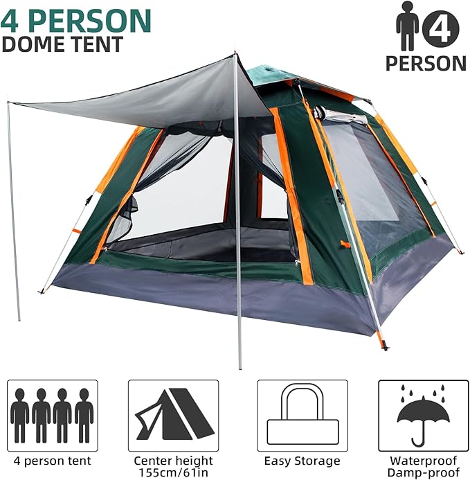 Camping Tent 2-3 Person Tents for Camping with Extended Vestibule Outdoor Automatic Pole Camping Tent with Breathable Mesh Windows Suitable Camping/Hiking/Picnic