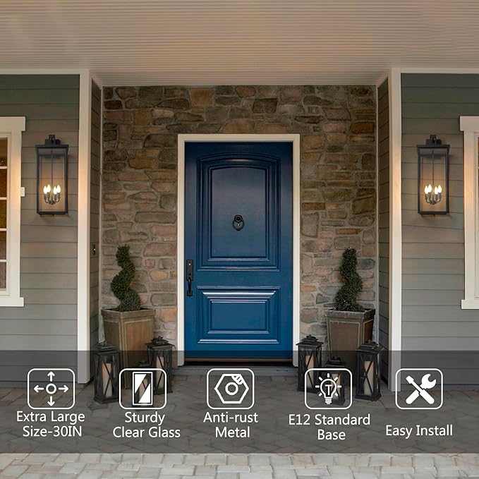 30 Extra Large Outdoor Wall Lights Exterior Wall SconceBlack Outdoor Garage LightsModern Exterior Light FixturesWaterproof Outdoor Porch Lights for HouseFront Door Light Fixture E12 Base