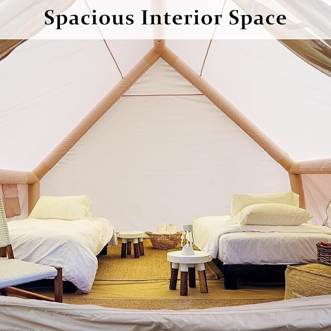 Inflatable Tent Camping Shelter Pump Included 4 Season Oxford Cloth Cabin Style Glamping House Dual Door 12 Mesh Window Ventilation Portable Carry Bag Family Outdoor Basecamp 4-6 People