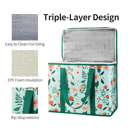 Bodaon 4-Pack Cooler Insulated Food Delivery Bag X-Large Bags for Grocery/Catering/Shopping Rideshare Delivery Bag Thermal Hot Pizza Large Cold and Frozen XL Tote Flower