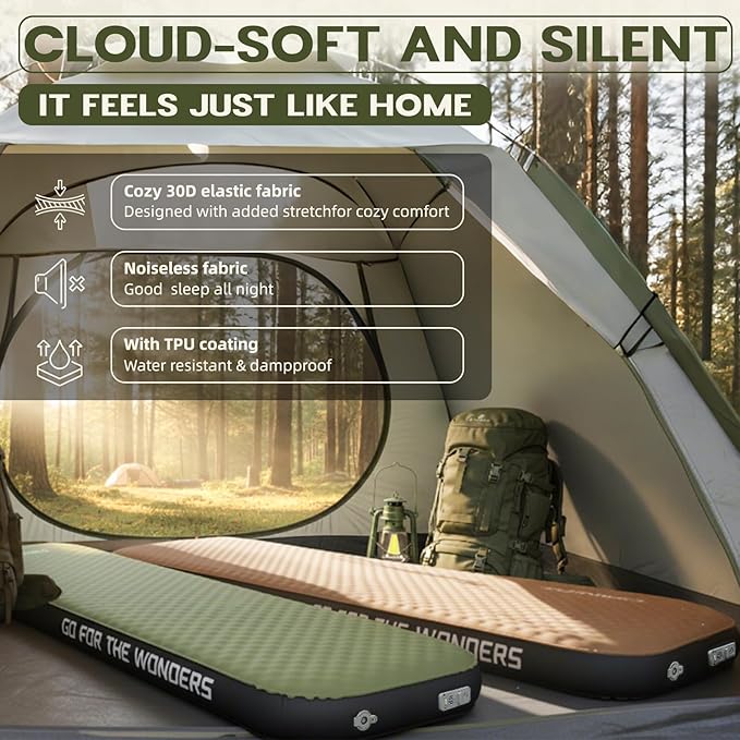 UPWELL Self Inflating Sleeping Pad 4.5 Thickness Camping Mattress with Solid Foam Single Sleeping Mat Portable Fast Inflation for Outdoor Mat Portable Roll Upwith air Pump