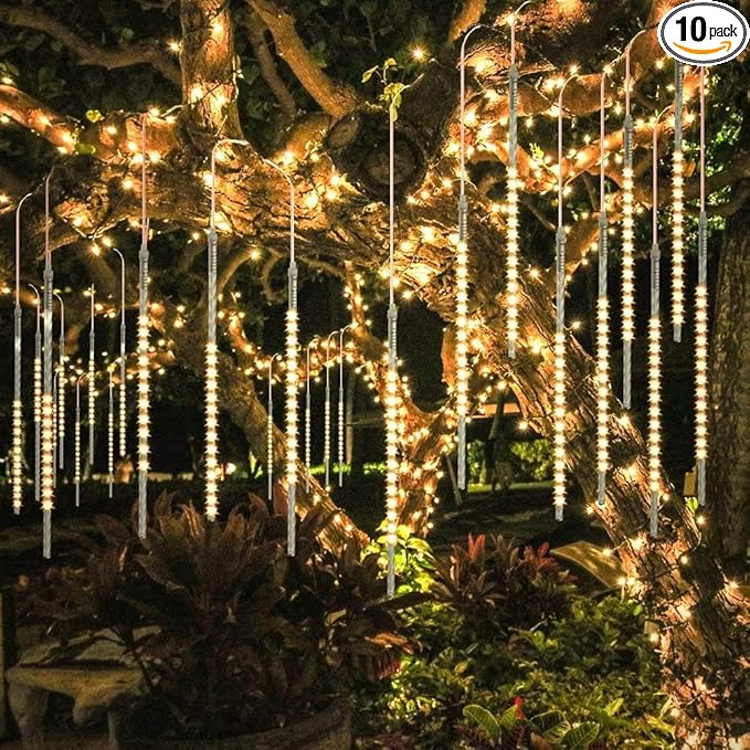 BlueFire Meteor Shower Lights 540 LED 10-Tube 19.7 Waterproof Falling Rain Christmas Lights Outdoor Icicle String Lights for Tree Yard Patio Roof Porch Holiday Party Decoration (Warm White)