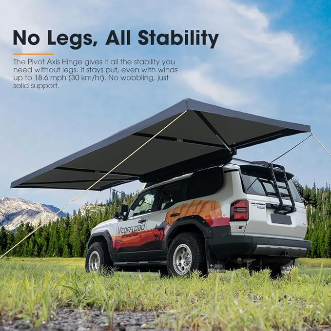 SanHima 180 Awning Free Standing Built-in LED Light - 118.4 sq.ft Shelter Karlu Frontier Car Side Waterproof UV50+ Wind Resistant Driver Passenger Side 180 Degree Vehicle Awning for SUV Van Truck